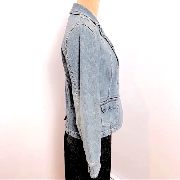 Tailored Blue Denim Jean Jacket Bling Button Embellishments Size S - Picture 5 of 10